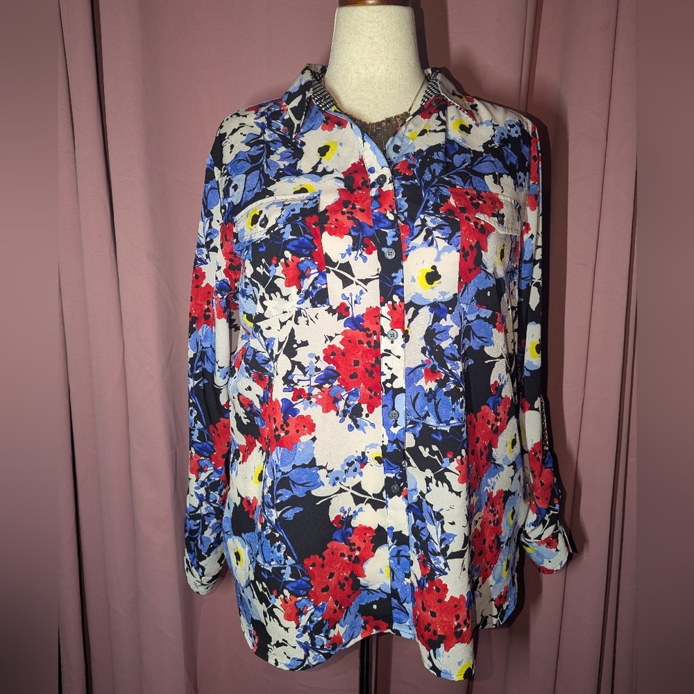 JONES NEW YORK SIGNATURE Floral Button-Down Blouse XL